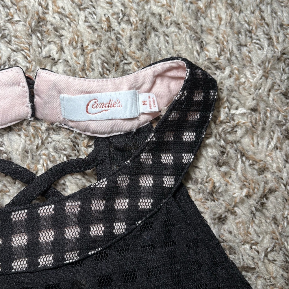 2000s Candies Black Mesh Gingham Halter Dress - Picture 2 of 5